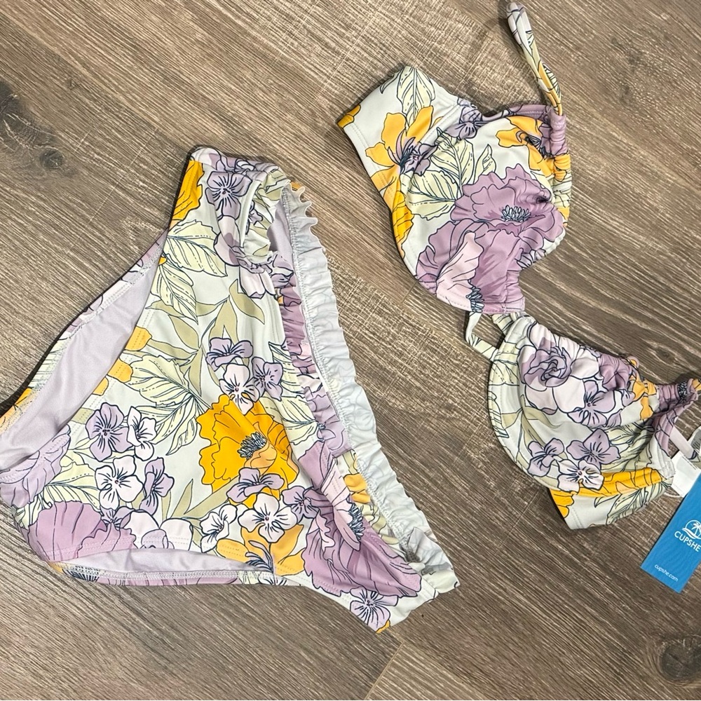 Cupshe Yellow and Purple Bikini Swim Set